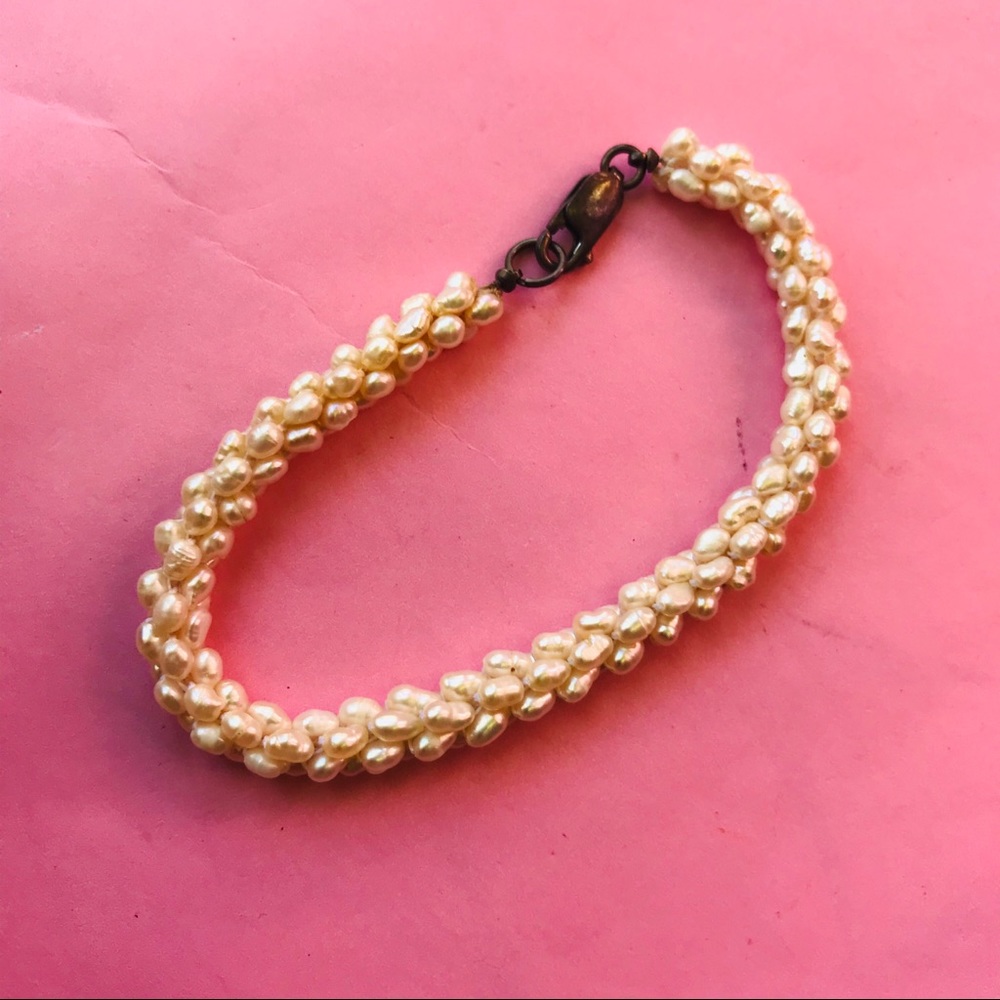 Vintage freshwater cream pearl braided bracelet
